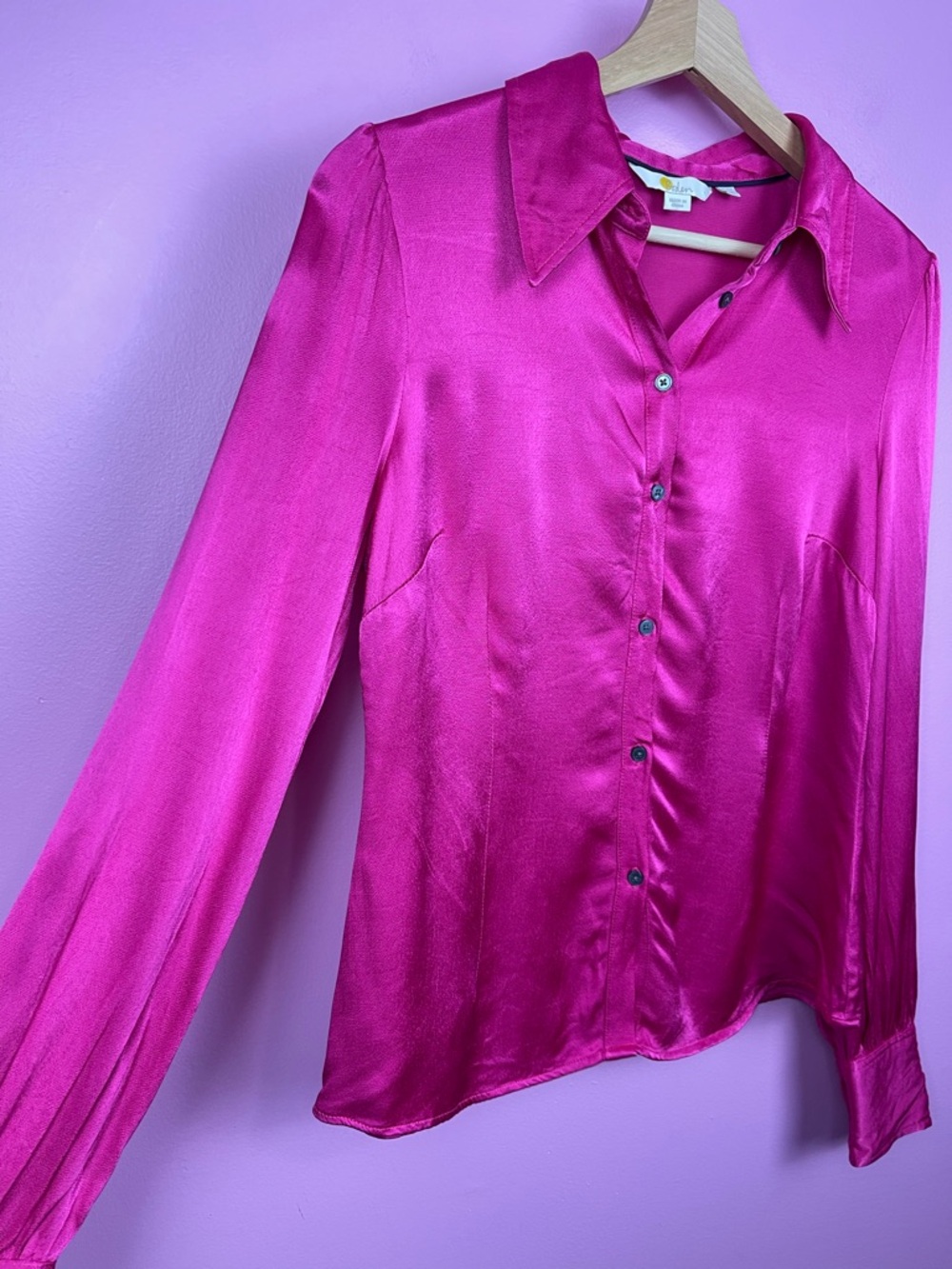 Boden Saskia Satin Shirt Vibrant Pink‎ Button Down Long Sleeve Women’s 6 US - Picture 7 of 13